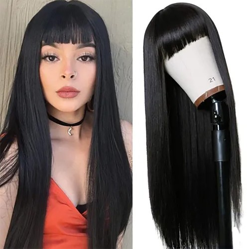 Black long straight - wig, with