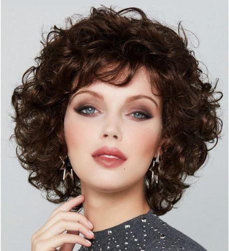 Brown short curly wigs - brown, for
