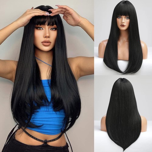 Long straight wig with - long, bangs