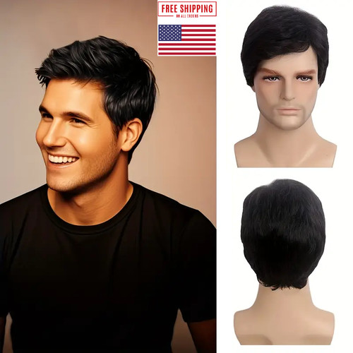 Men short black wig little - men's,