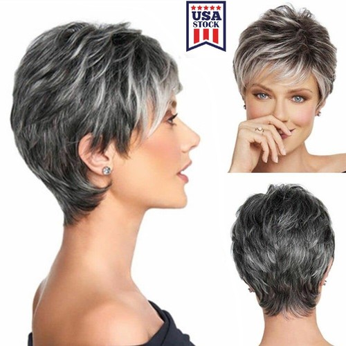 Womens short grey wig - short, layered