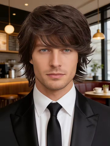 Mens brown wig short - brown, layered