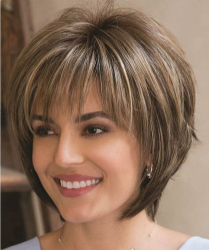 Short layered brown mix - brown, two