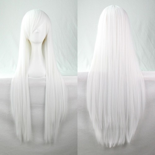White straight sleek long - sleek, full