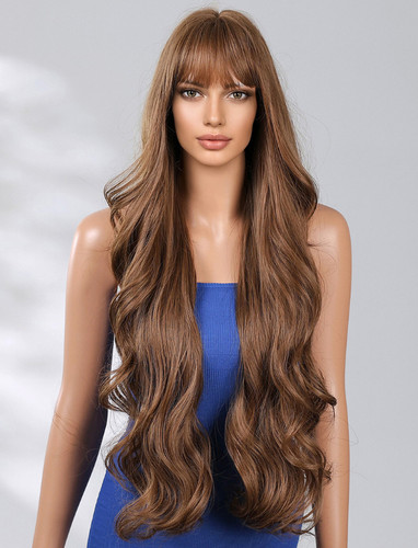 Long wavy dark brown synthetic - long,