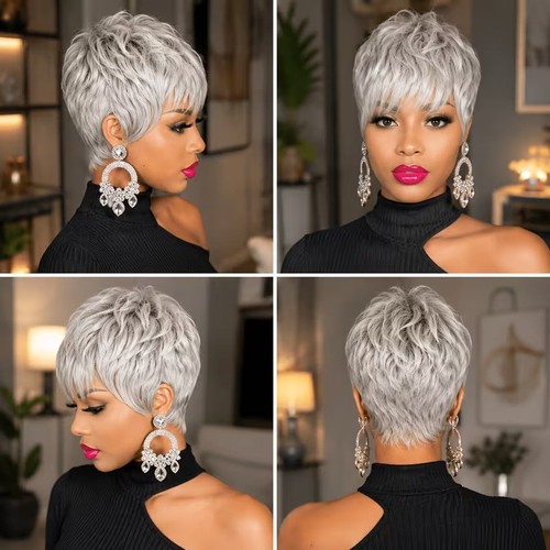 Short silver grey pixie - silver,
