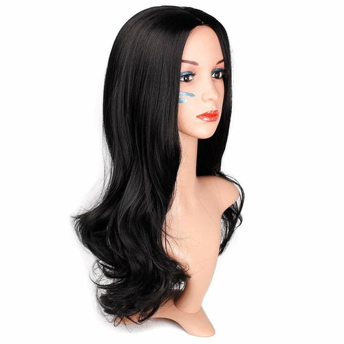 Women black long wavy wig - black,