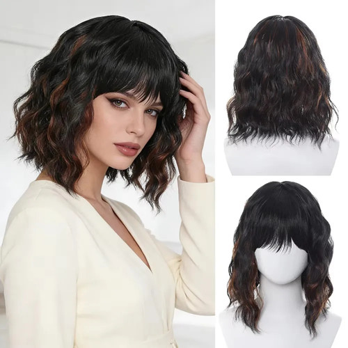 Short curly wig - short, black