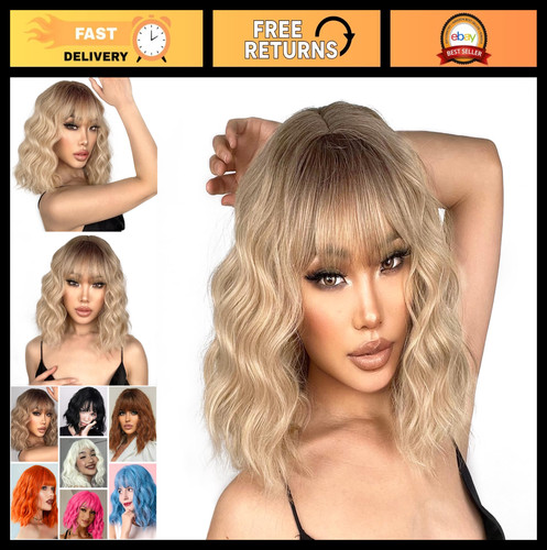 Blonde wig with bangs - wig,