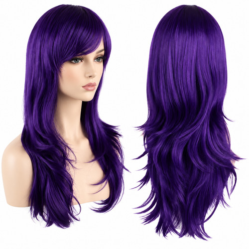 Purple 70cm long curly anime - long,