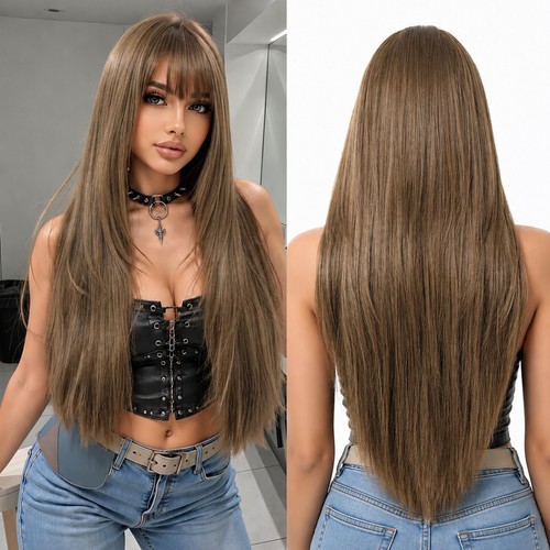 Women brown long straight - women,