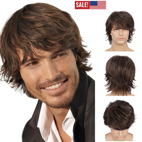 Men short brown wig - men,