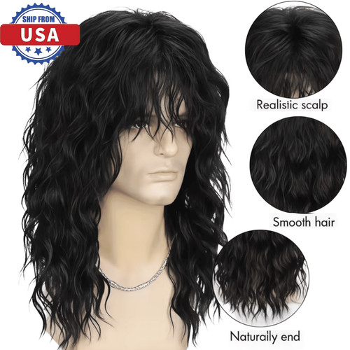 Men 80s black mullet - 80s,