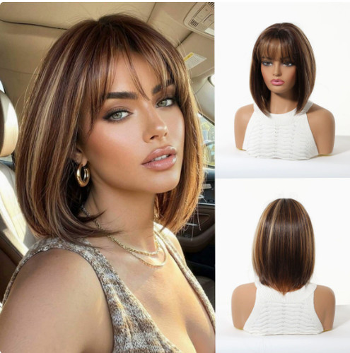 Short bob hairstyle brown mix - hairstyle,