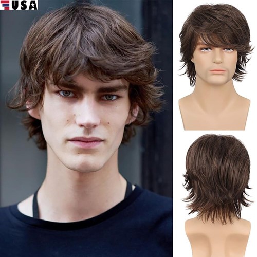 Men short brown wig - brown,